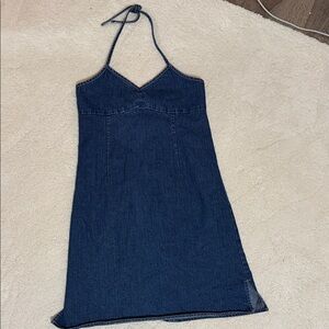 Old Navy Dark Blue Denim Backless Halter Dress